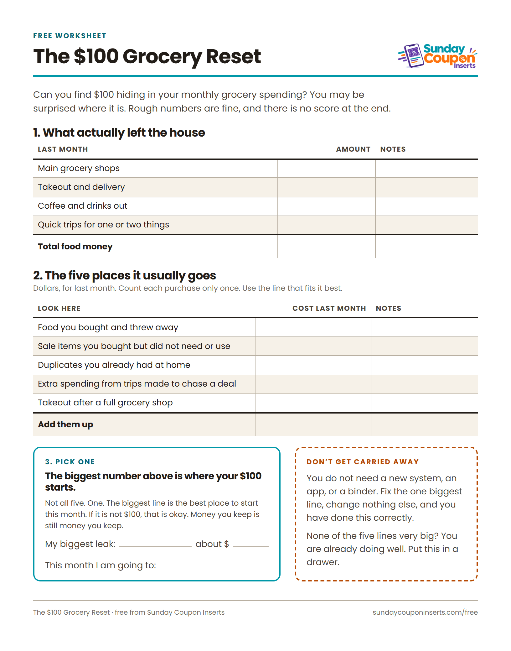 The The $100 Grocery Reset sheet