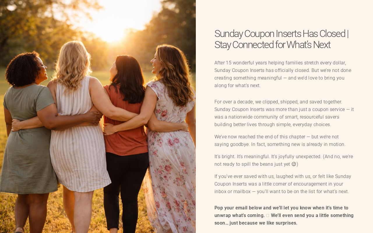 Sunday Coupon Inserts Has Closed | Stay Connected for What’s Next logo